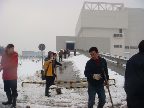 员工奋战在冰雪第一线，，，，，集团向导体现亲热慰问