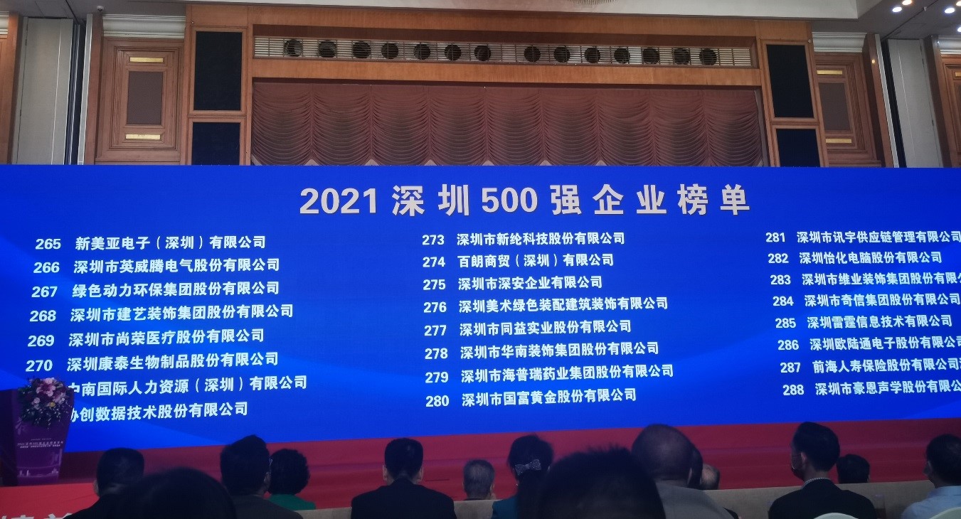 美高梅上榜2021深圳企业500强